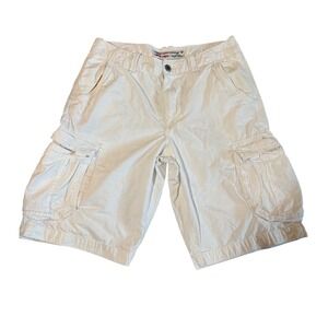 American Eagle 2012  Mens White Ripstop Cargo Shorts Longer Length Size 33 Flaws